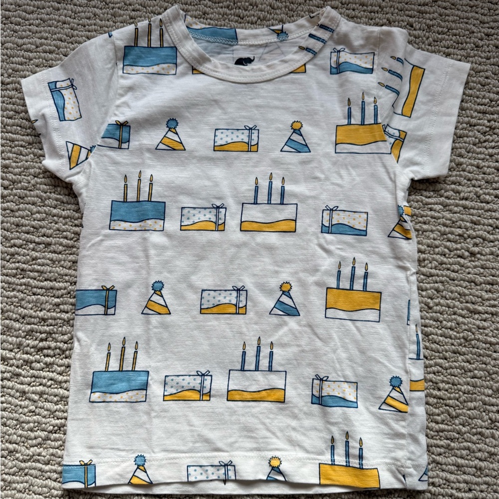 Kids Birthday Cake Print T-Shirt by Monica and Andy